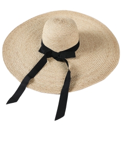 Wide Summer Straw Hat with Bow HA320014 LTAUPE